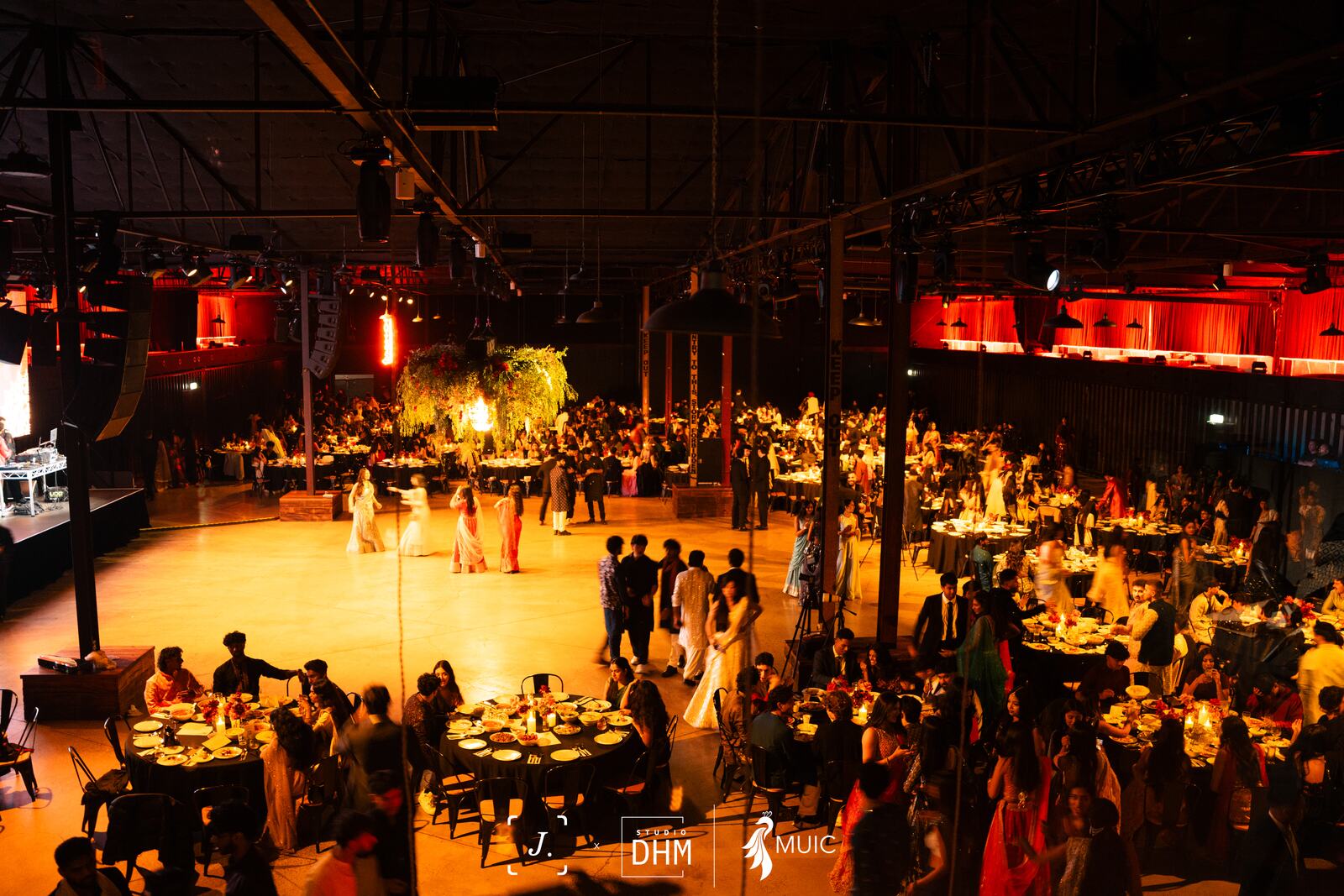 The banquet hall set for the Royal Peacock Ball