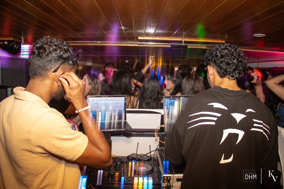 The DJ setup on the boat party deck