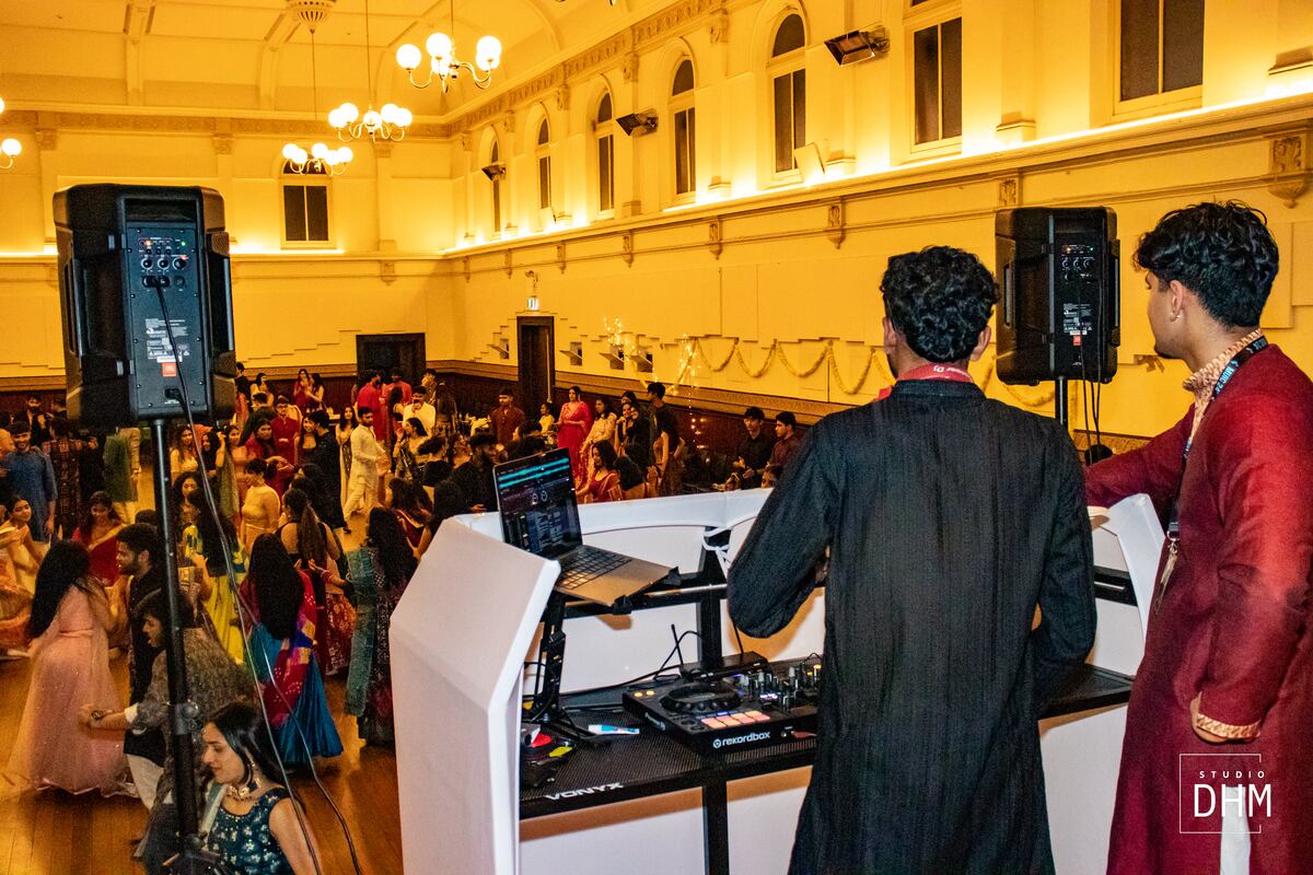 DJs running the decks at Garba