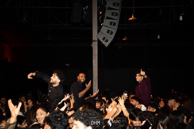 Guests gathered in front of the Ball stage